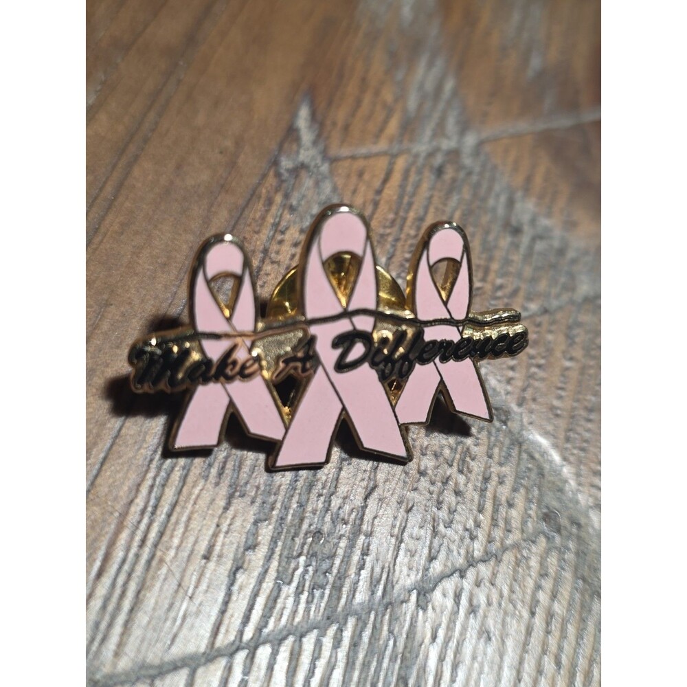 Vintage Breast Cancer Awareness Make A Difference Pink Ribbon Pin
